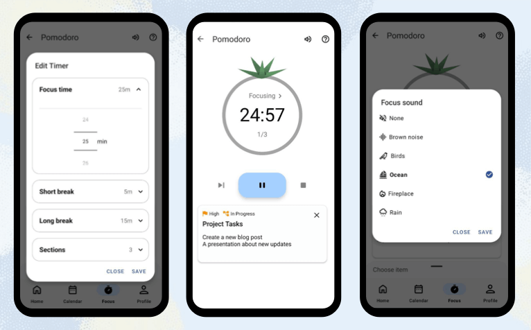 Planndu screenshots of focus timer