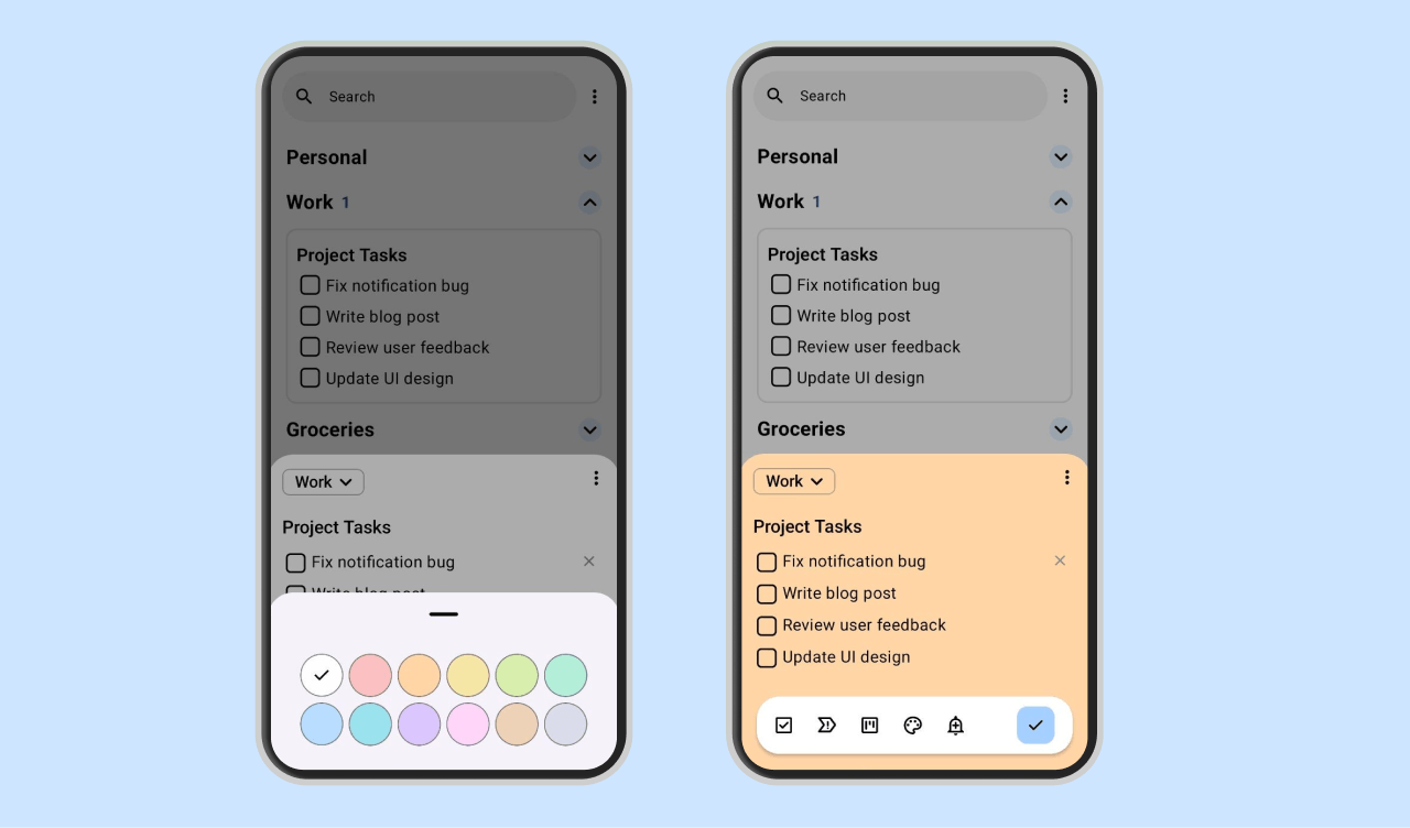 Planndu app screenshot of colors