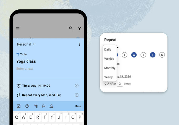 Planndu screenshots of repeat reminders