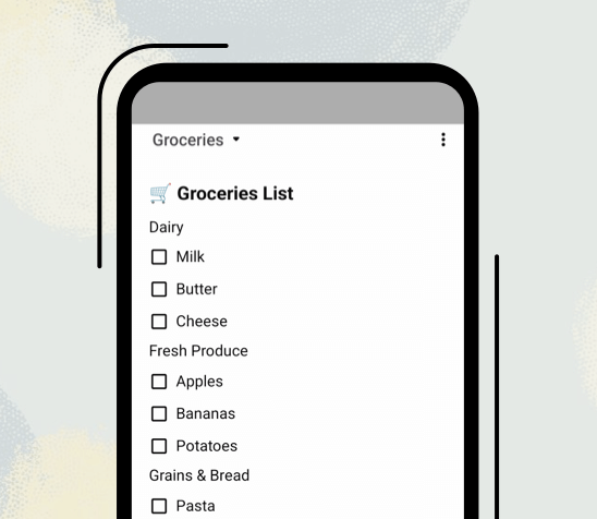 Planndu app with groceries template