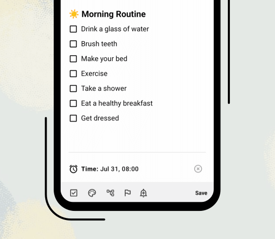 Mobile device with morning template