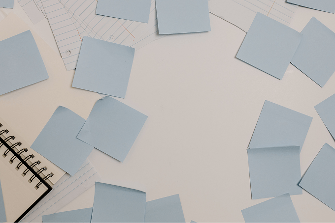 Many sticky notes on a table