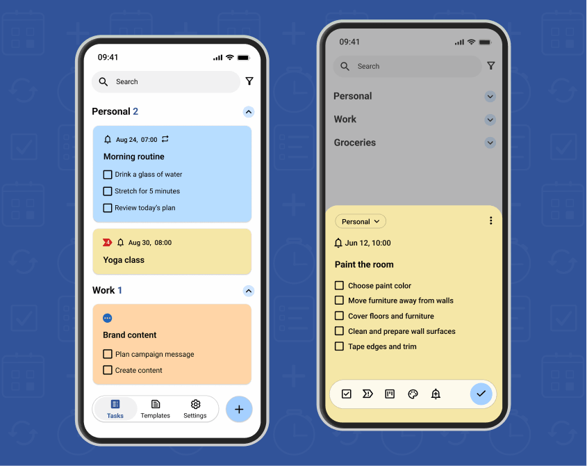 Planndu screenshots of the home screen and the add new task screen