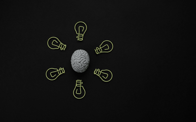 Brain surrounded by light bulb