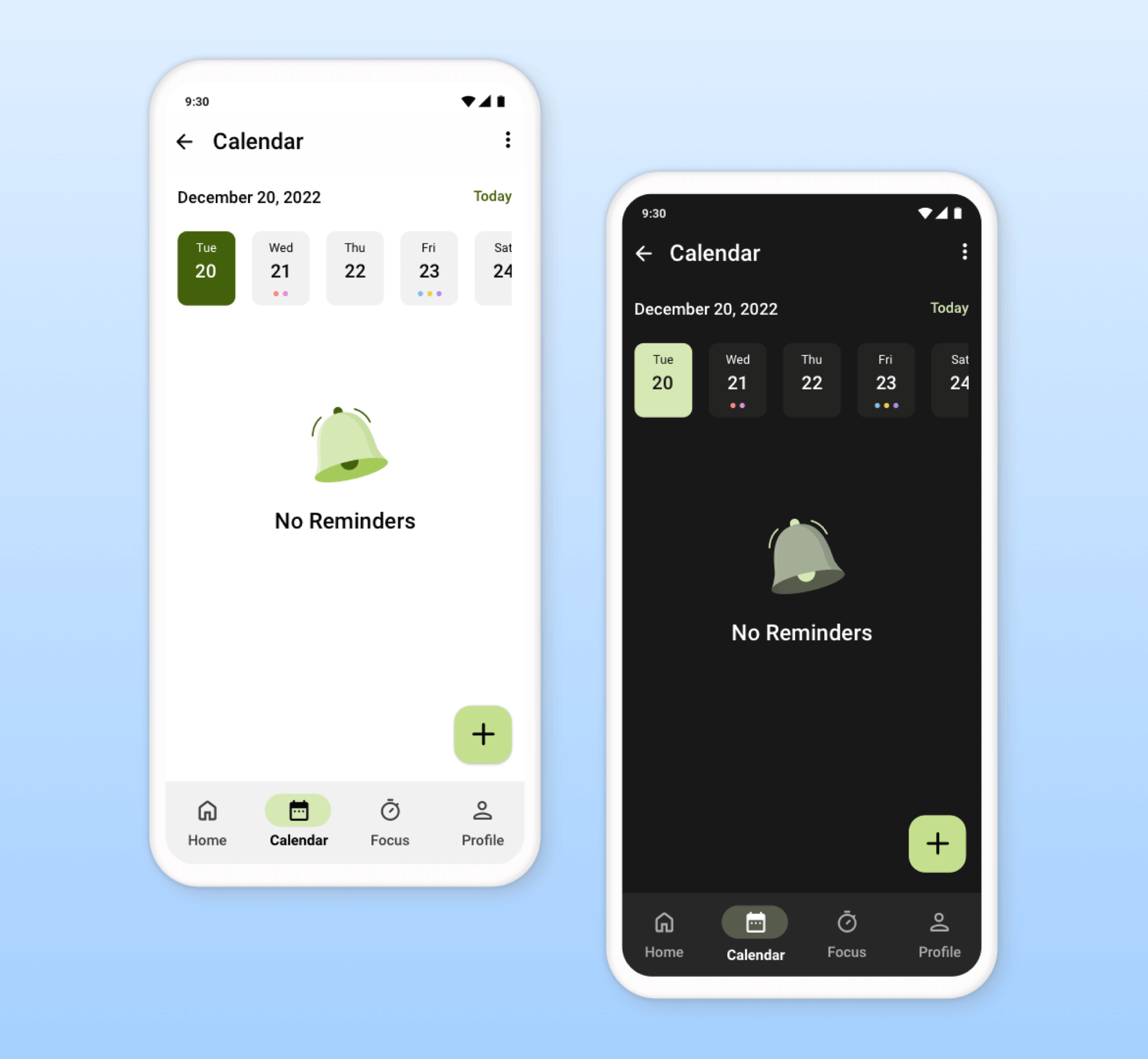 Planndu app screenshot of green theme