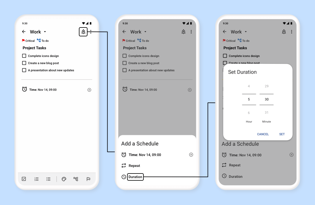 Set duration in Planndu