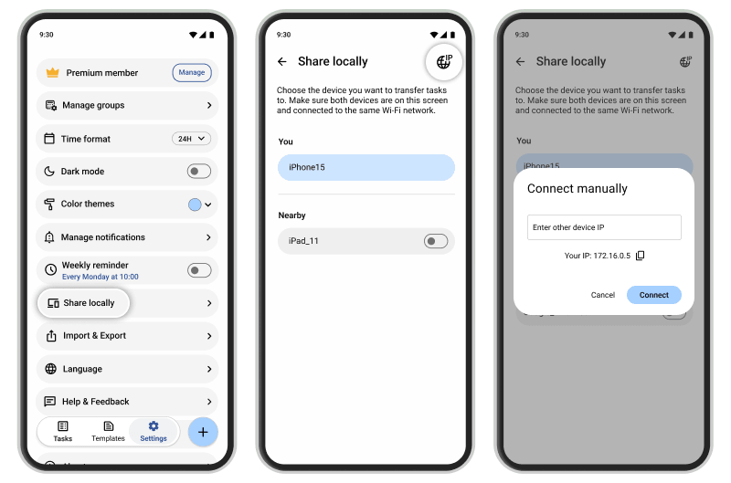 Guide showing share localy mode