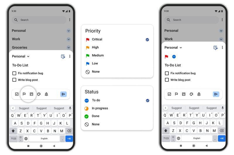 Guide showing how to set status and priority